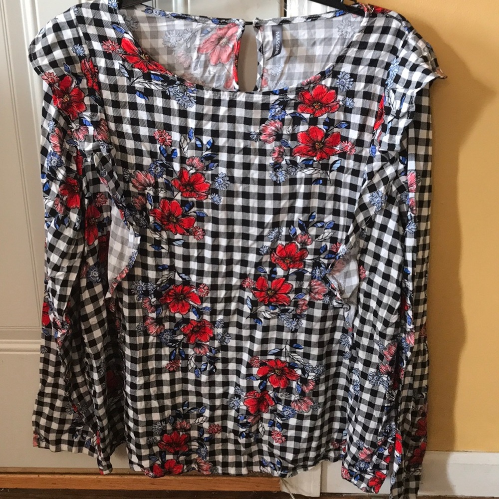 🆕 Floral Gingham Ruffle Top